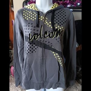 🖤 Y2K Volcom Hoodie Zip Up Juniors Medium 2000's Skate Gray Vintage